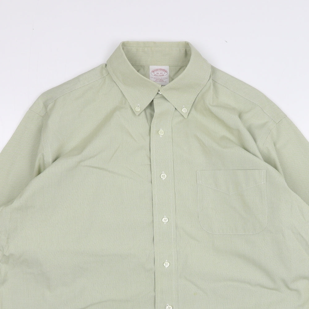 Brooks Brothers Mens Green Houndstooth Cotton Dress Shirt Size 16 Collared