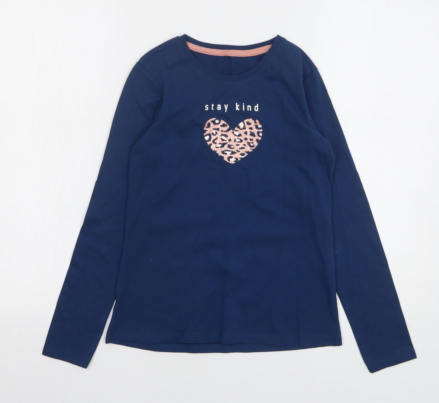 George Girls Blue Animal Print Cotton Basic T-Shirt Size 9-10 Years Round Neck