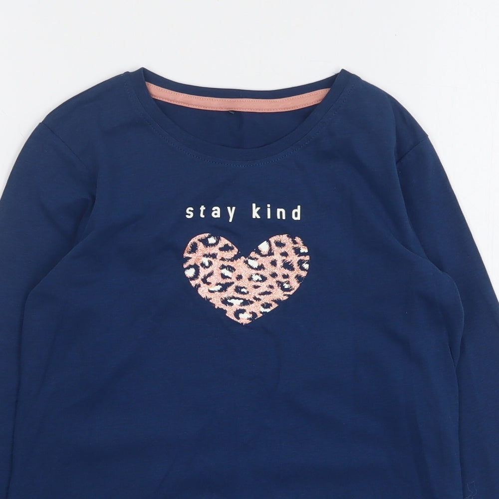 George Girls Blue Animal Print Cotton Basic T-Shirt Size 9-10 Years Round Neck