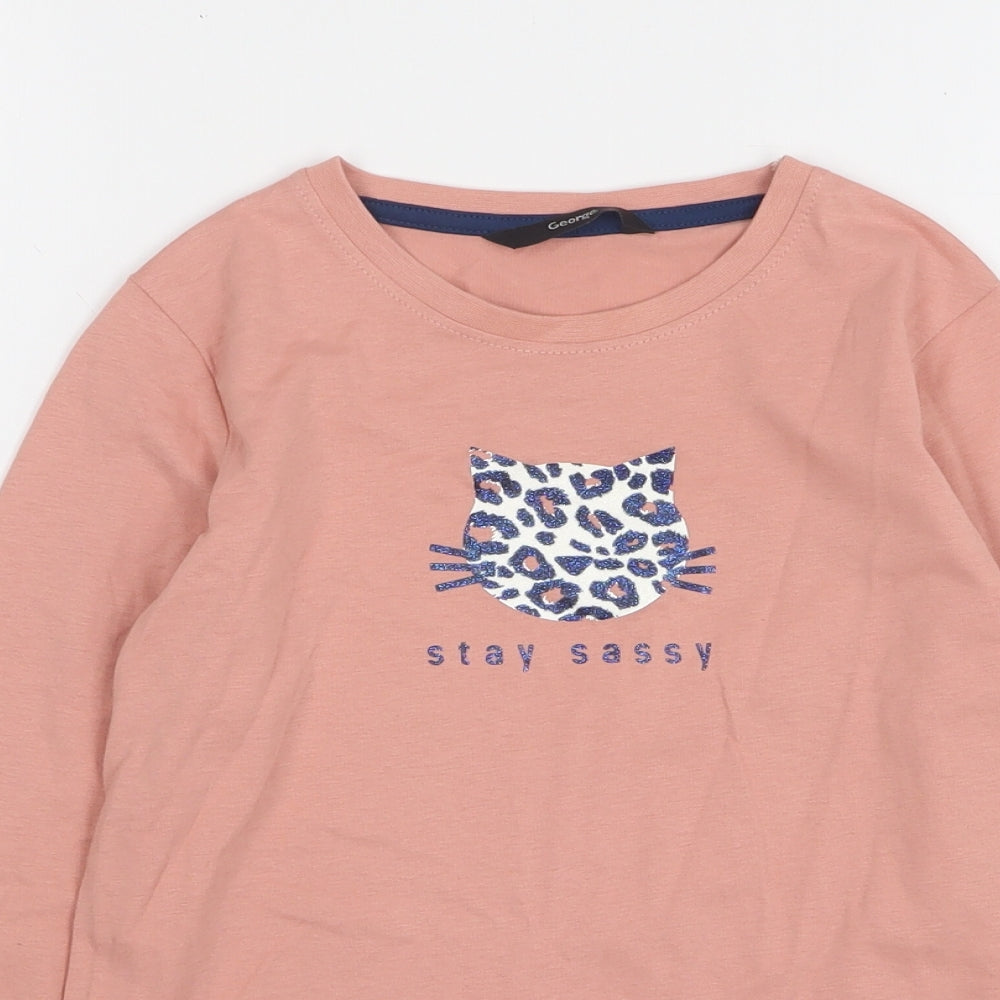 George Girls Pink Animal Print Cotton Basic T-Shirt Size 9-10 Years Round Neck