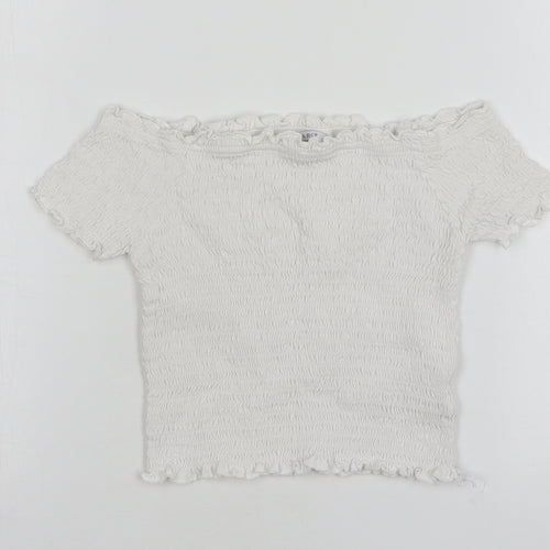 Primark Girls White Polyester Basic Blouse Size 8-9 Years Boat Neck