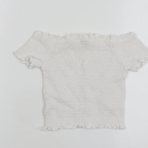 Primark Girls White Polyester Basic Blouse Size 8-9 Years Boat Neck