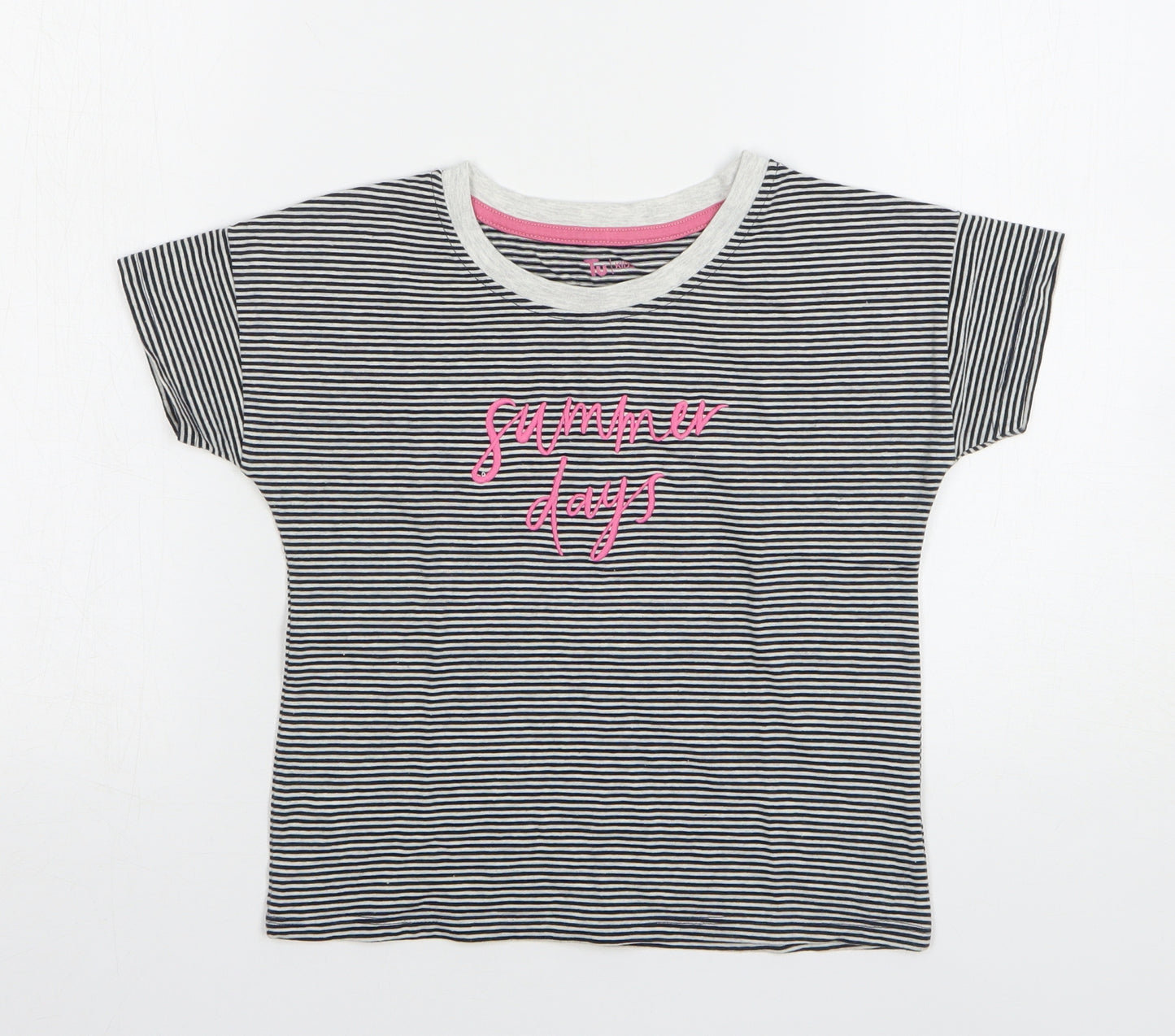 TU Girls Black Striped Cotton Basic T-Shirt Size 9 Years Round Neck