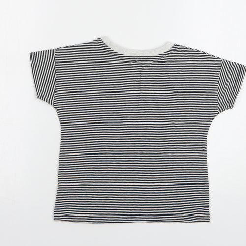 TU Girls Black Striped Cotton Basic T-Shirt Size 9 Years Round Neck