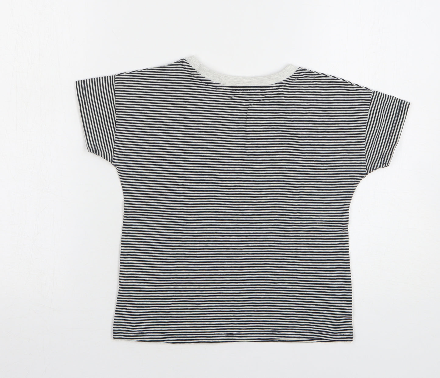 TU Girls Black Striped Cotton Basic T-Shirt Size 9 Years Round Neck