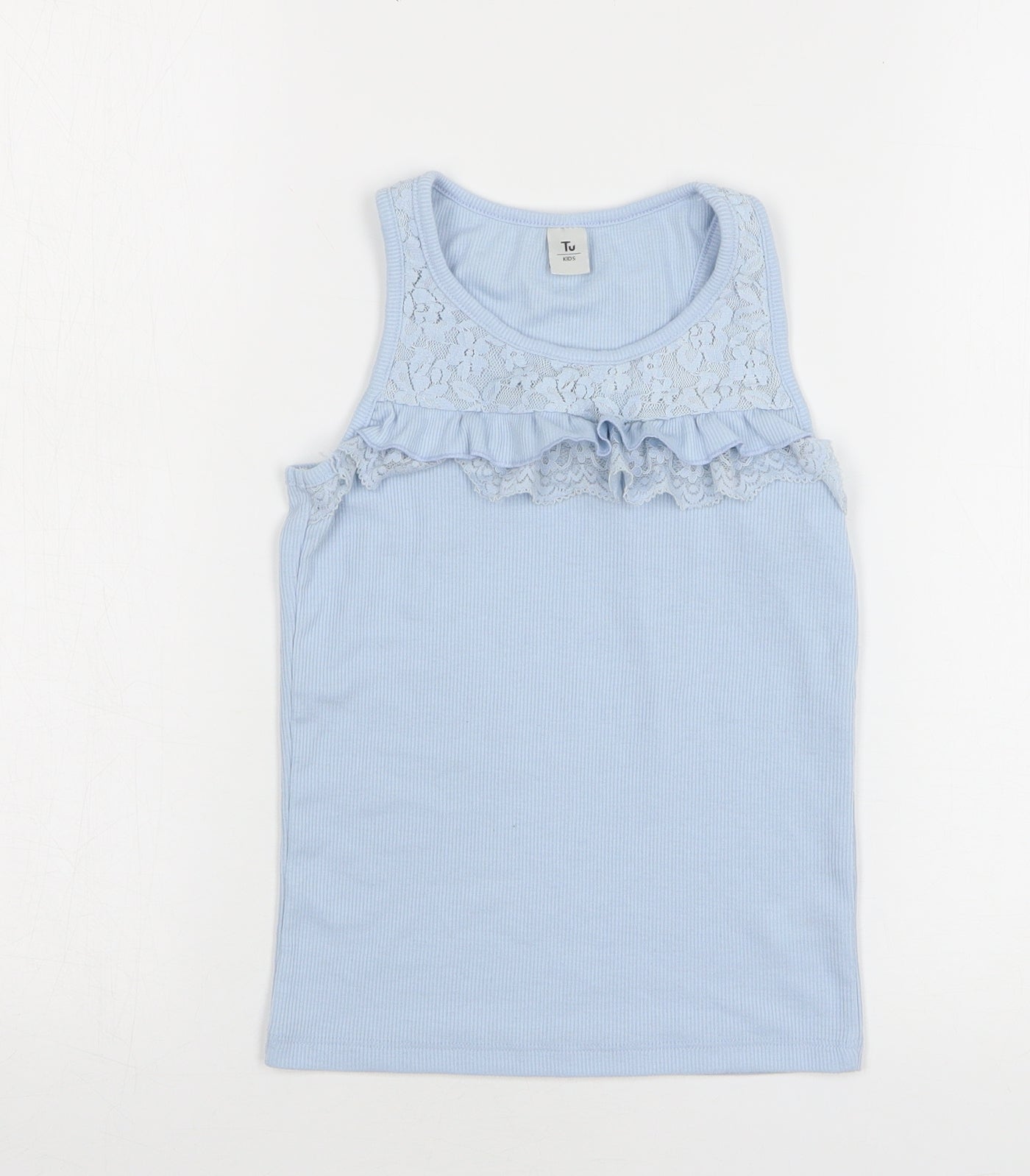 TU Girls Blue Floral Polyester Basic Tank Size 8 Years Round Neck