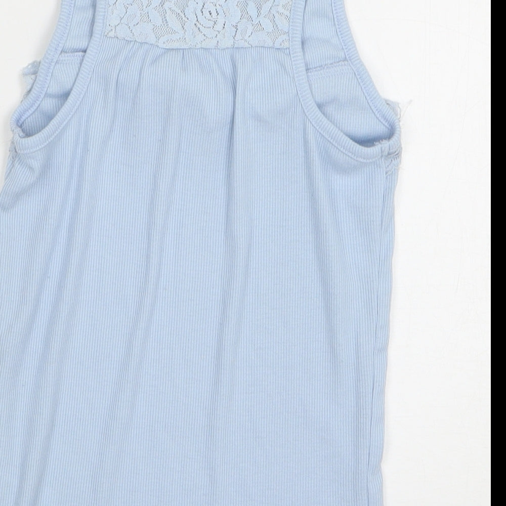 TU Girls Blue Floral Polyester Basic Tank Size 8 Years Round Neck