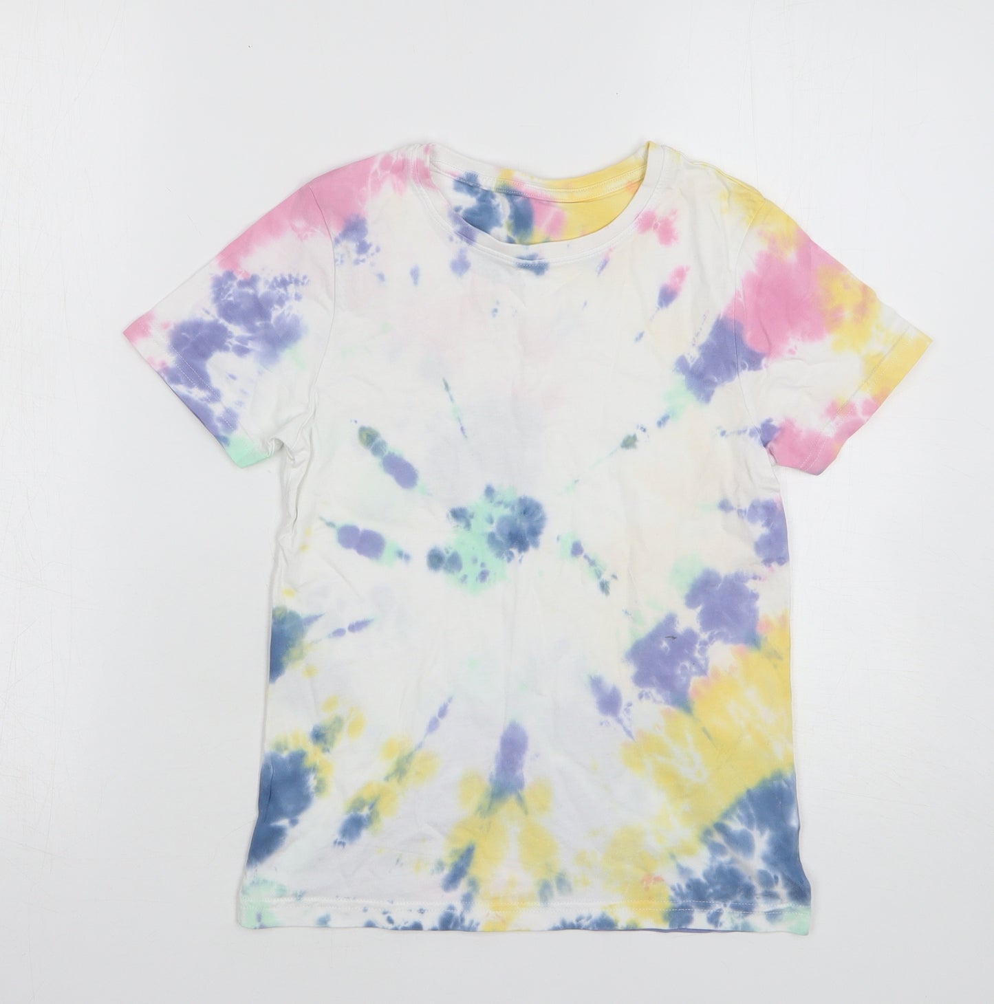 Nutmeg Girls Multicoloured Geometric Cotton Basic T-Shirt Size 9-10 Years Round Neck