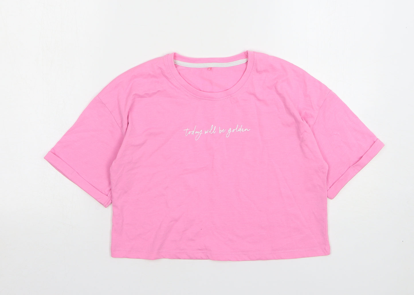 George Girls Pink Cotton Cropped T-Shirt Size 10-11 Years Round Neck