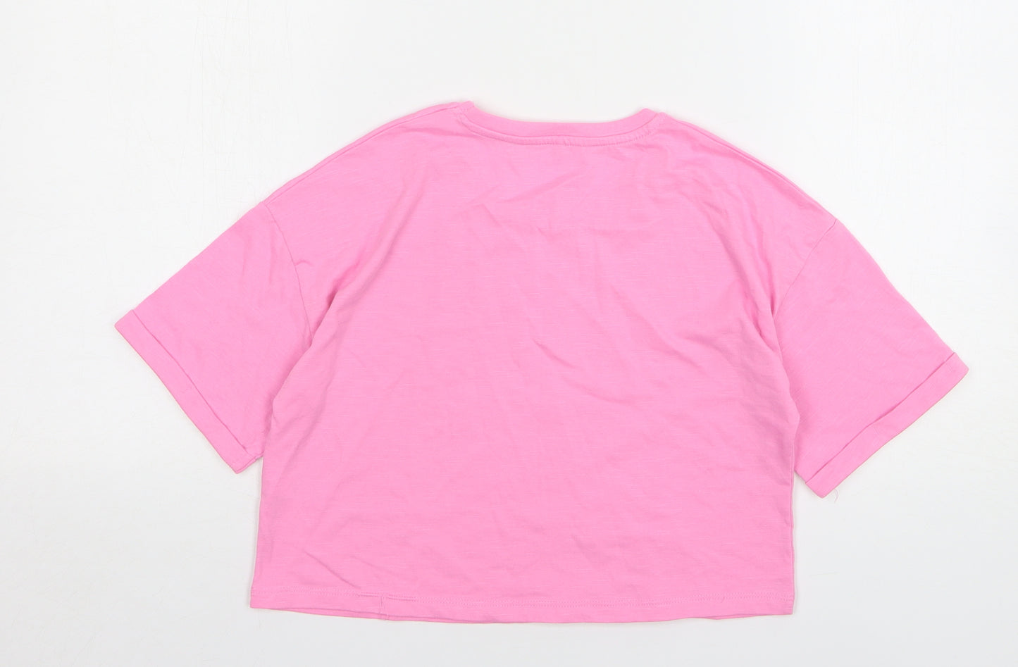 George Girls Pink Cotton Cropped T-Shirt Size 10-11 Years Round Neck