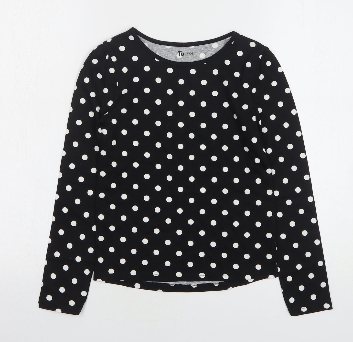 TU Girls Black Polka Dot Cotton Basic T-Shirt Size 8 Years Round Neck