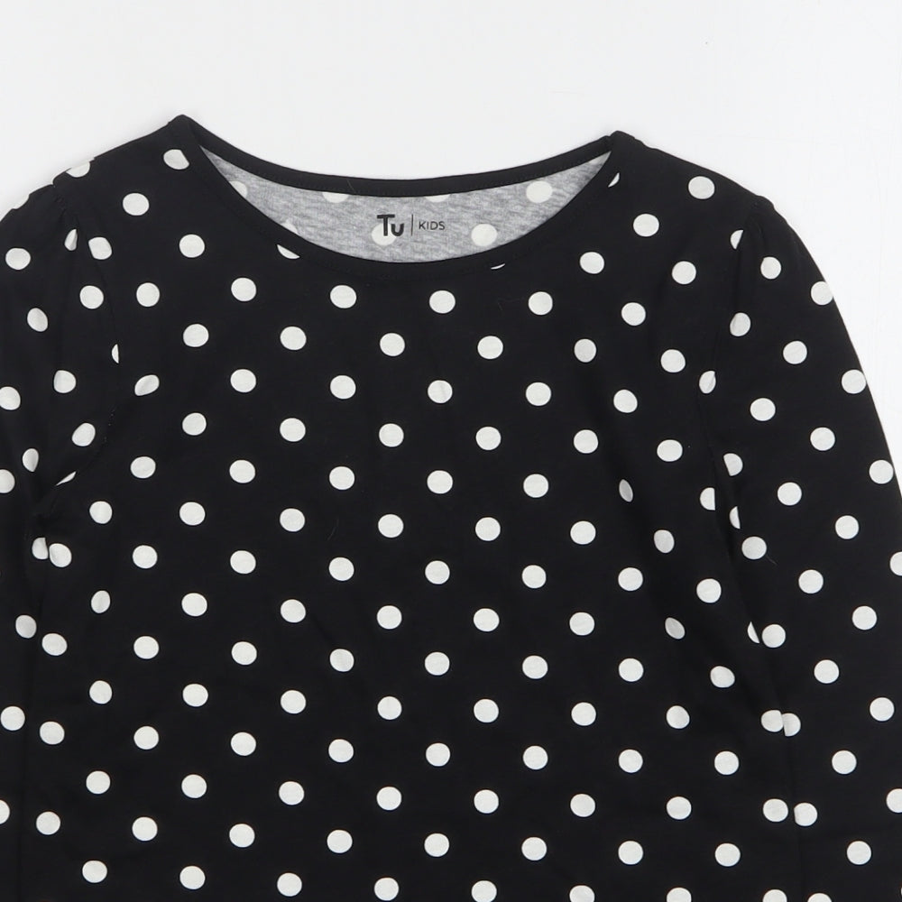TU Girls Black Polka Dot Cotton Basic T-Shirt Size 8 Years Round Neck