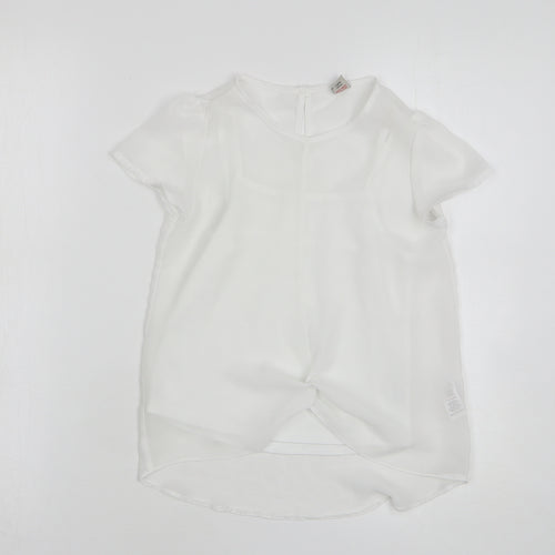 TU Girls White Polyester Basic Blouse Size 7 Years Round Neck