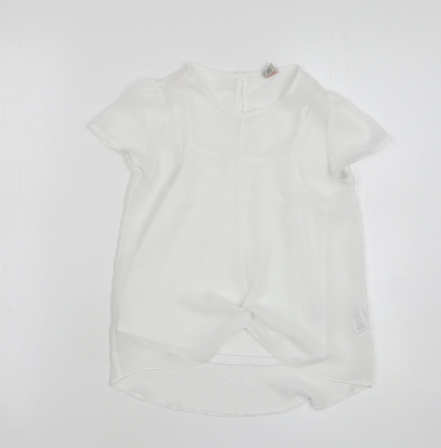 TU Girls White Polyester Basic Blouse Size 7 Years Round Neck