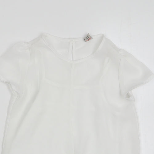 TU Girls White Polyester Basic Blouse Size 7 Years Round Neck