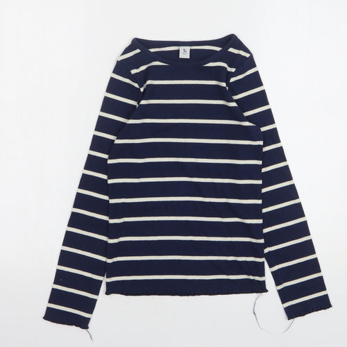 TU Girls Blue Striped Cotton Basic T-Shirt Size 10 Years Round Neck