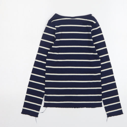 TU Girls Blue Striped Cotton Basic T-Shirt Size 10 Years Round Neck