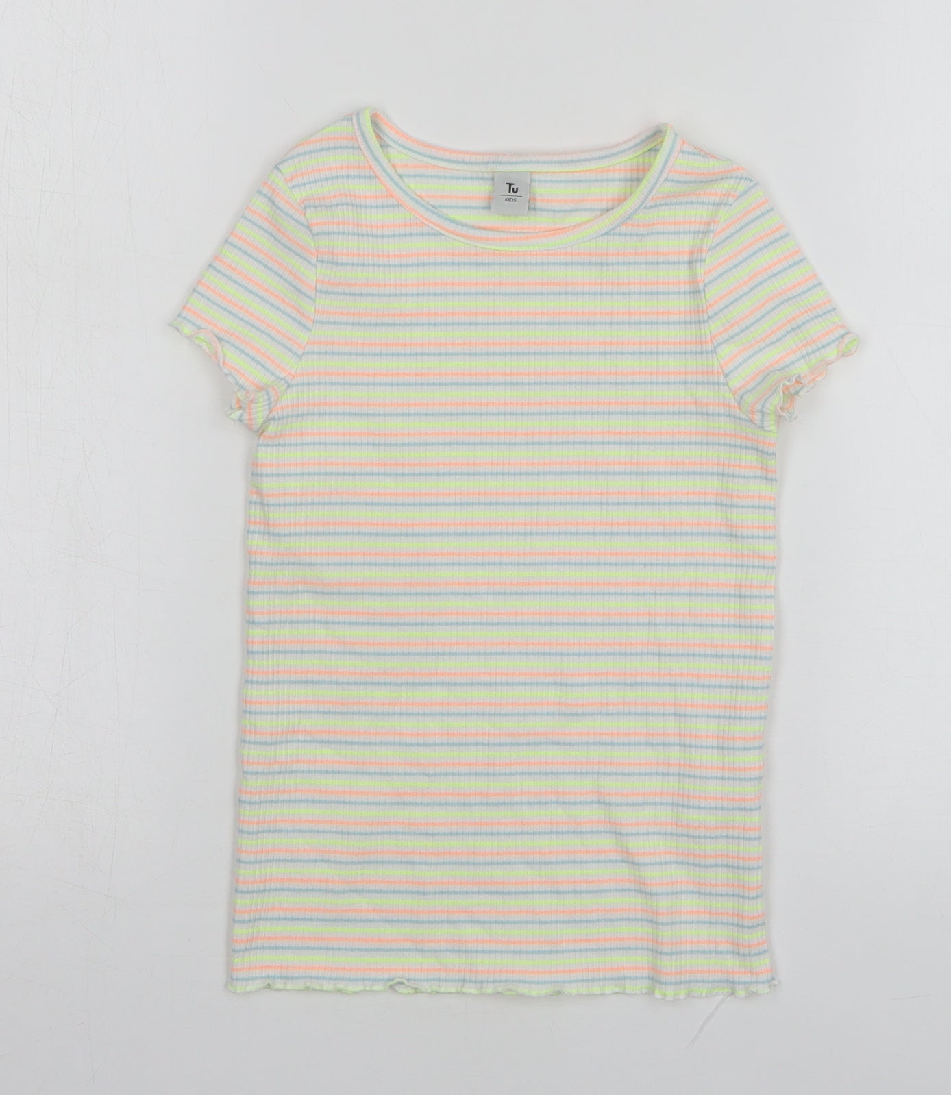 TU Girls Multicoloured Striped Cotton Basic T-Shirt Size 9 Years Round Neck