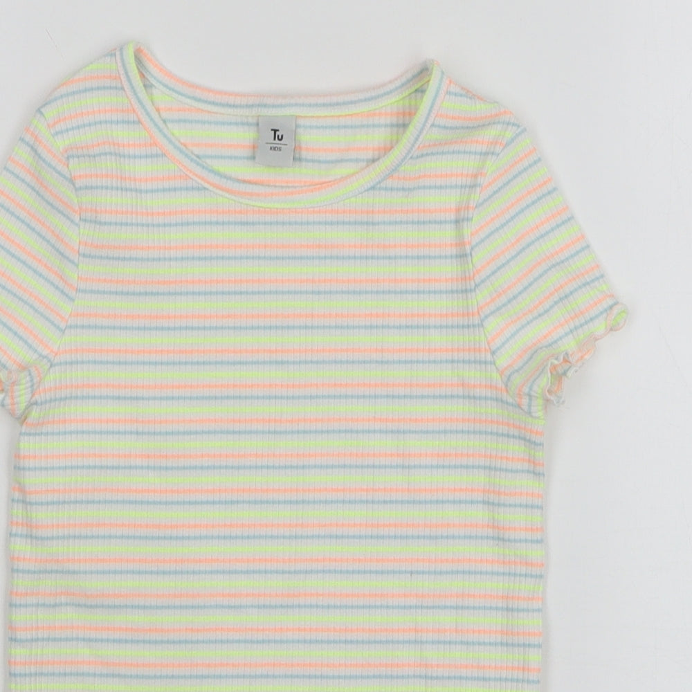TU Girls Multicoloured Striped Cotton Basic T-Shirt Size 9 Years Round Neck