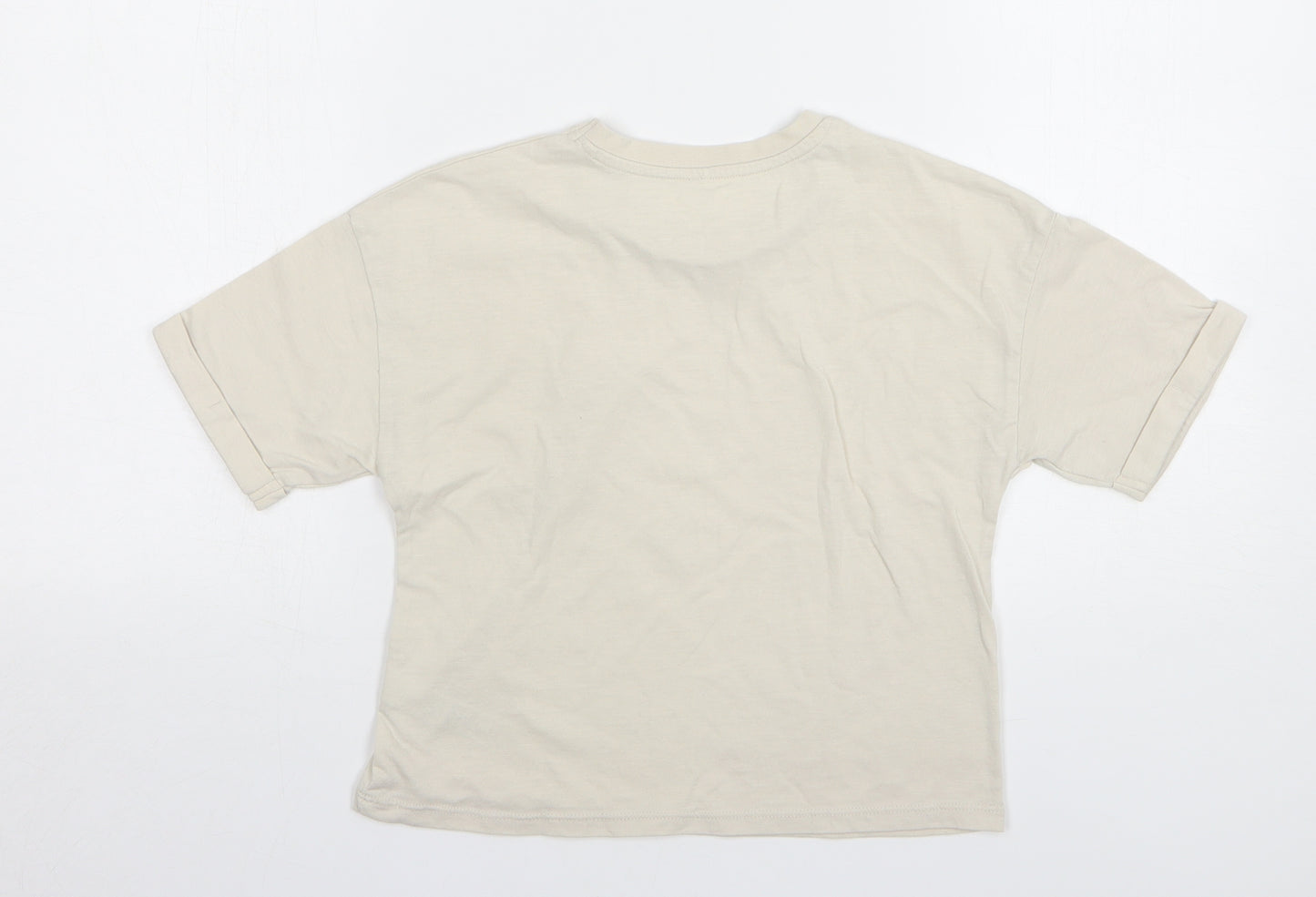 George Girls Beige Cotton Basic T-Shirt Size 7-8 Years Round Neck