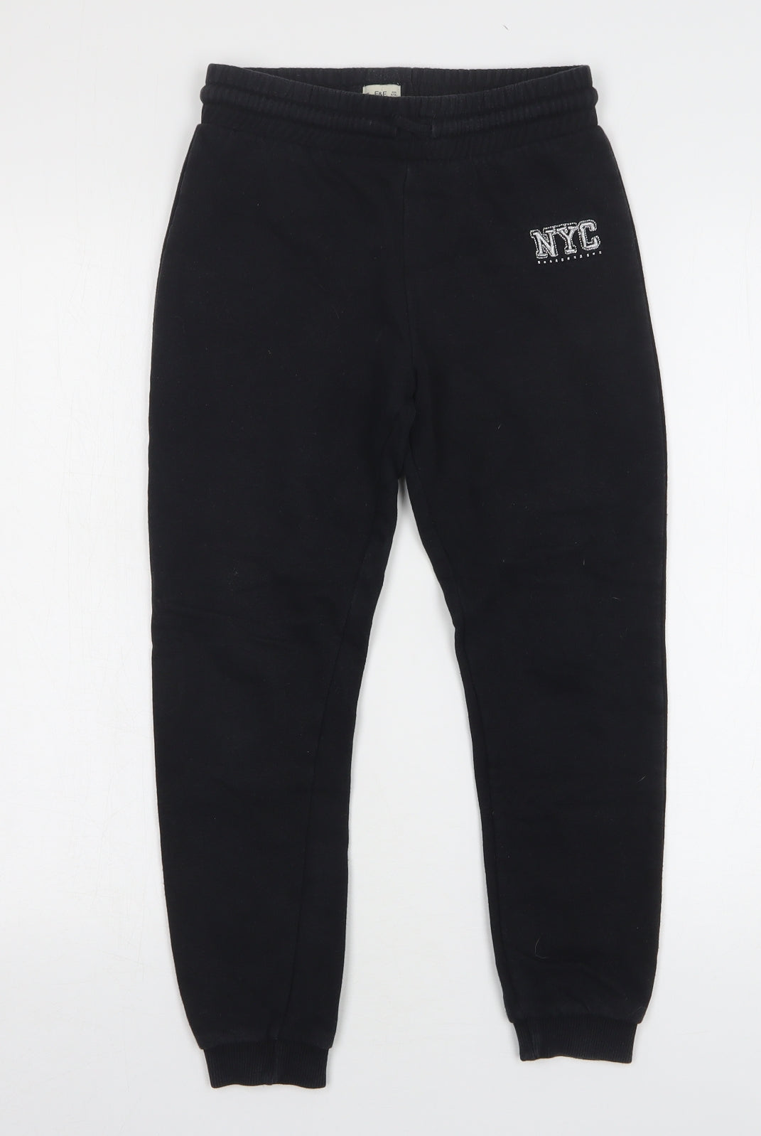 F&F Boys Black Cotton Sweatpants Trousers Size 9 Years Regular Drawstring