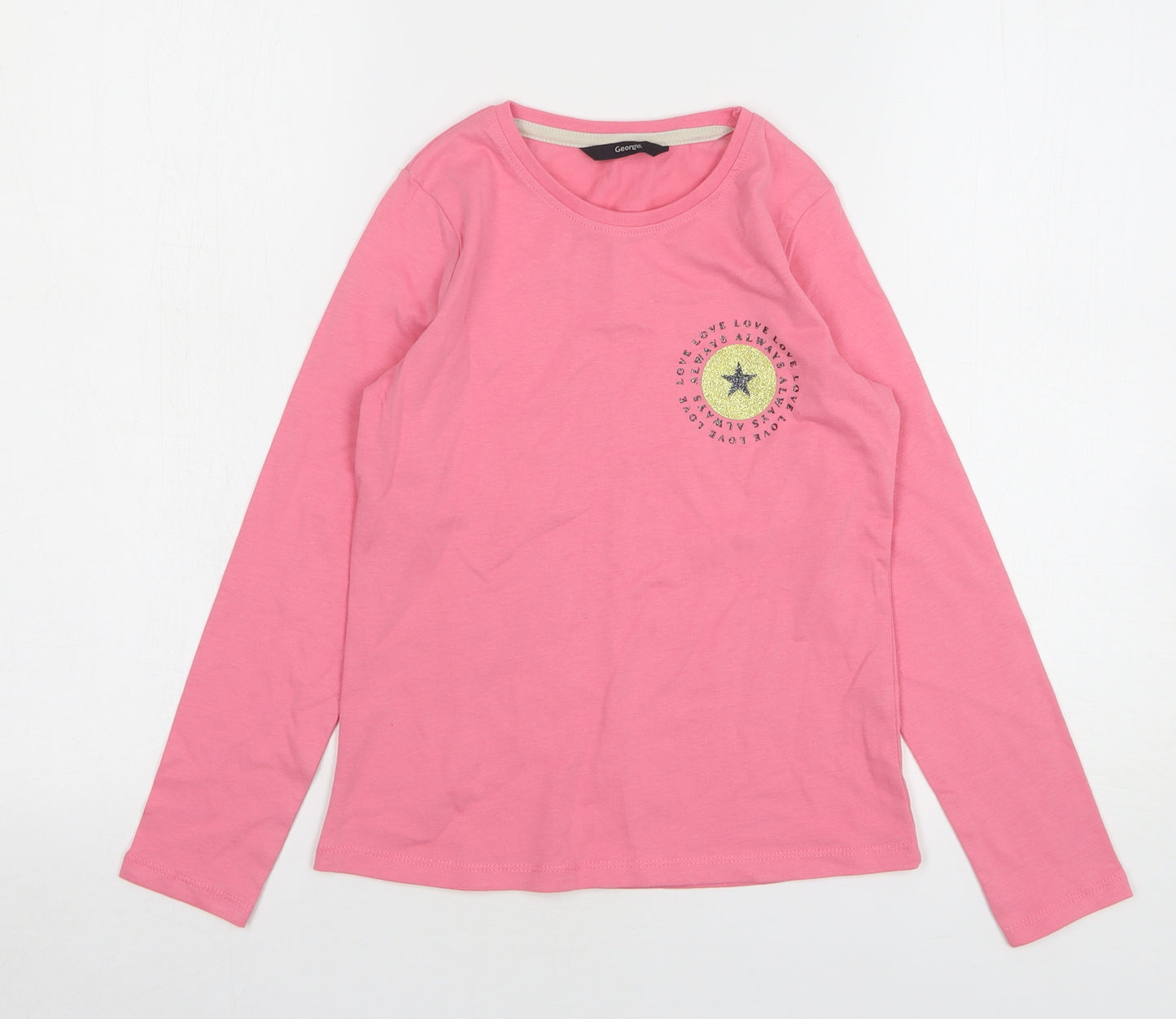 George Girls Pink Cotton Basic T-Shirt Size 8-9 Years Round Neck