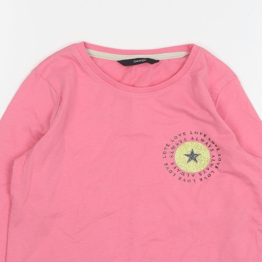 George Girls Pink Cotton Basic T-Shirt Size 8-9 Years Round Neck