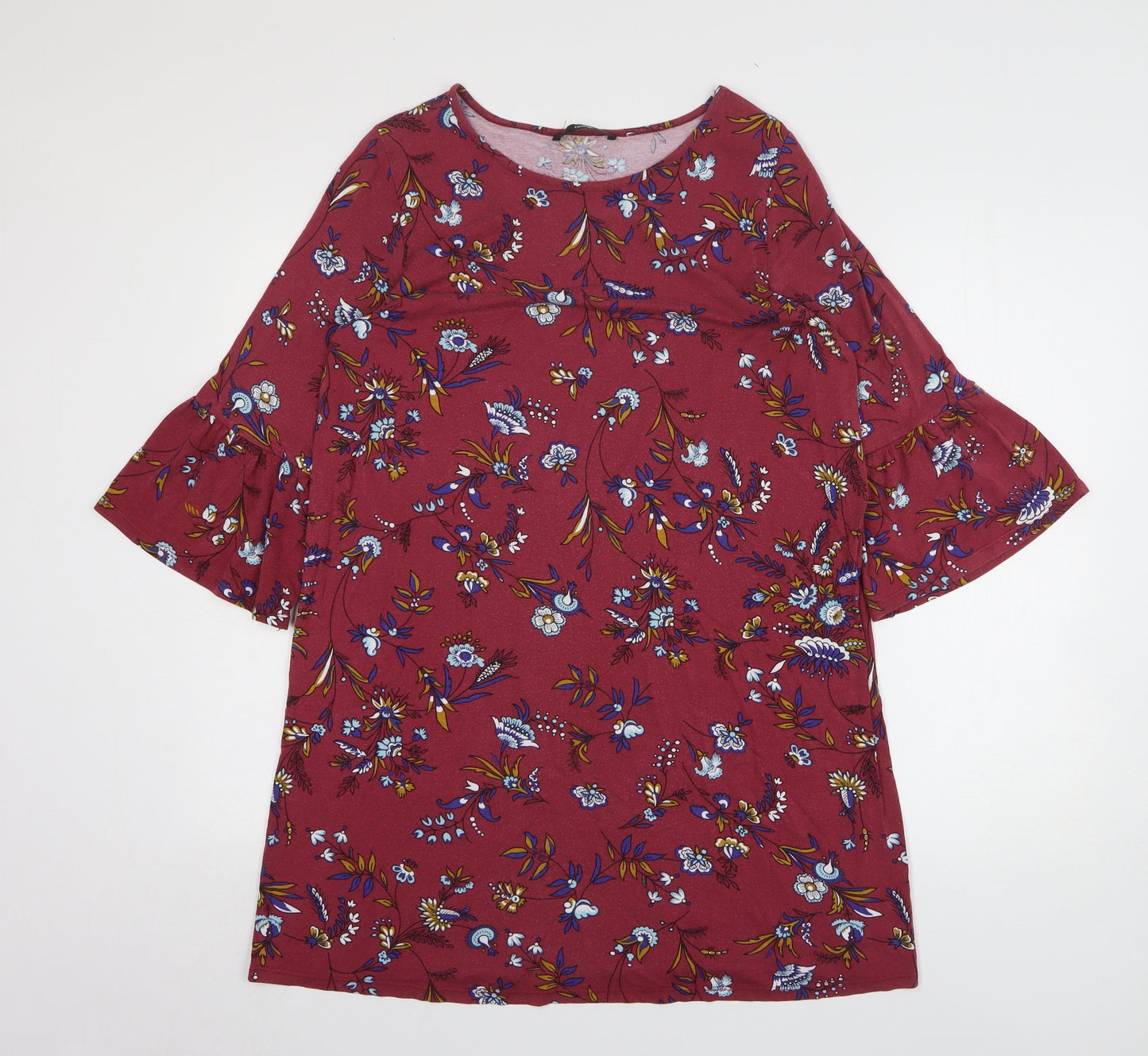 George Womens Red Floral Viscose T-Shirt Dress Size 12 Round Neck