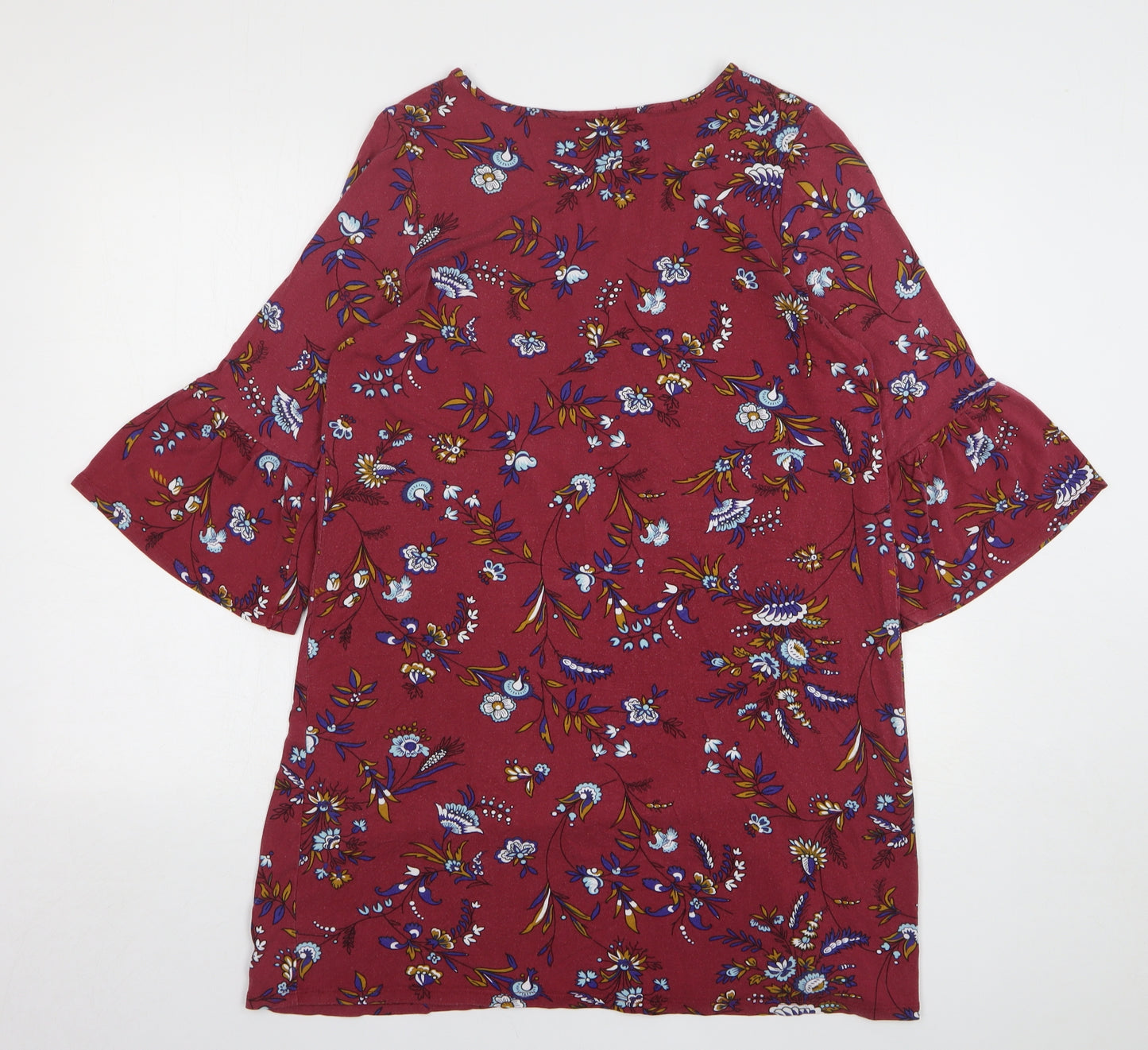 George Womens Red Floral Viscose T-Shirt Dress Size 12 Round Neck