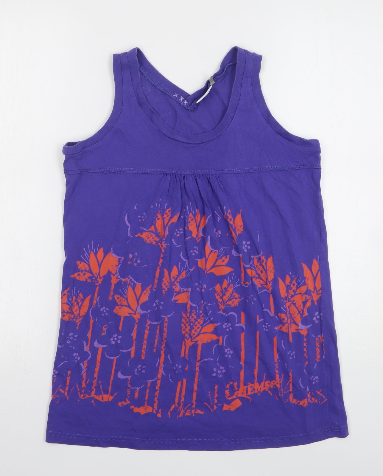 Chiemsee Womens Purple Floral Cotton Basic Tank Size M V-Neck