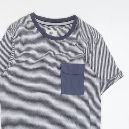 Nanny State Womens Blue Striped Cotton Basic T-Shirt Size S Round Neck