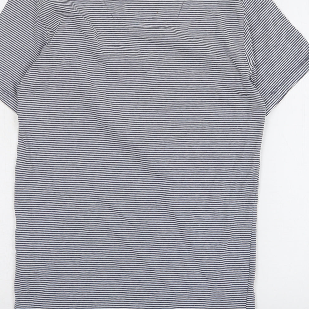 Nanny State Womens Blue Striped Cotton Basic T-Shirt Size S Round Neck