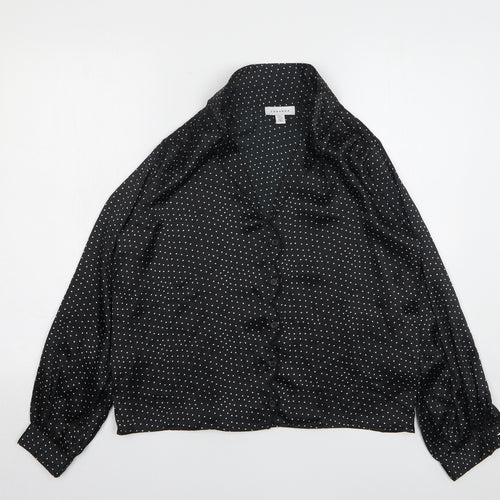 Topshop Womens Black Polka Dot Polyester Basic Button-Up Size 6 Collared