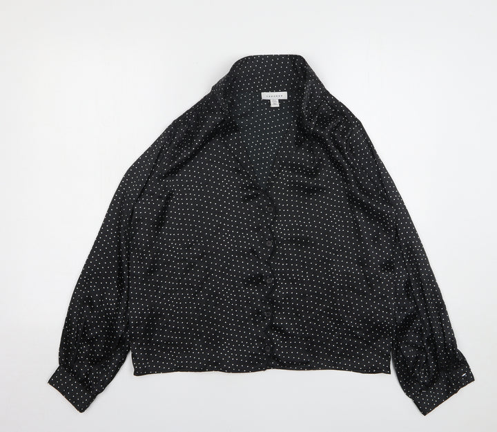 Topshop Womens Black Polka Dot Polyester Basic Button-Up Size 6 Collared