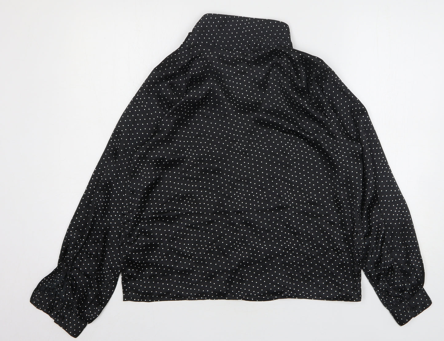 Topshop Womens Black Polka Dot Polyester Basic Button-Up Size 6 Collared