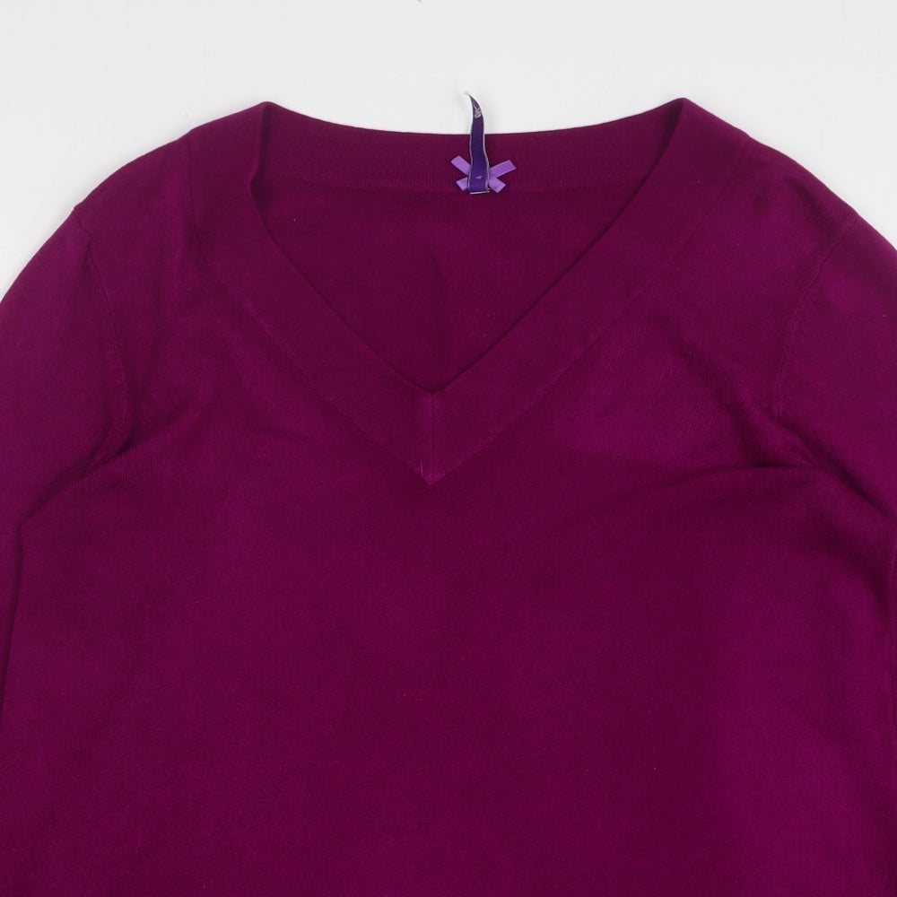 BHS Womens Purple V-Neck Acrylic Pullover Jumper Size 16