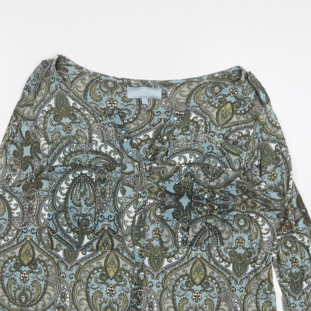 NEXT Womens Green Paisley Viscose Basic T-Shirt Size 14 V-Neck