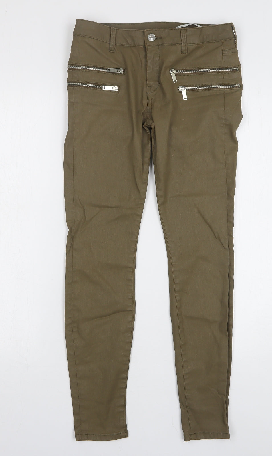 Zara Womens Brown Cotton Skinny Jeans Size 10 L27 in Regular - Leather Look