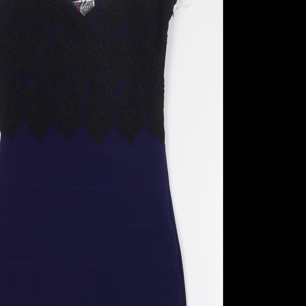 Lipsy Womens Blue Polyester Pencil Dress Size 12 V-Neck
