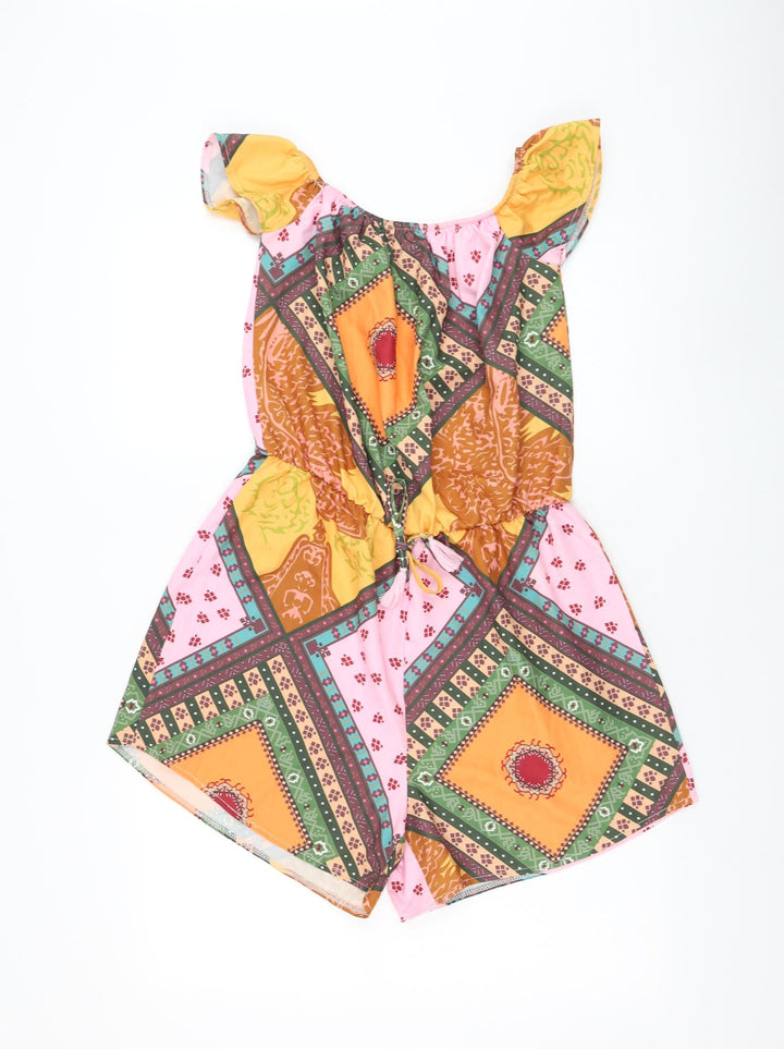 Preworn Womens Orange Geometric Polyester Playsuit One-Piece Size L Pullover