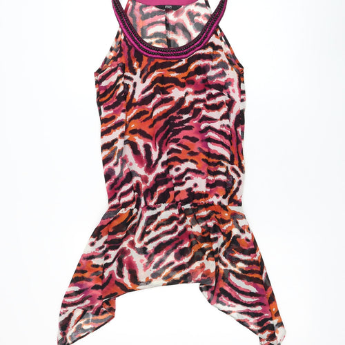 F&F Womens Pink Animal Print Polyester Basic Blouse Size 6 Round Neck