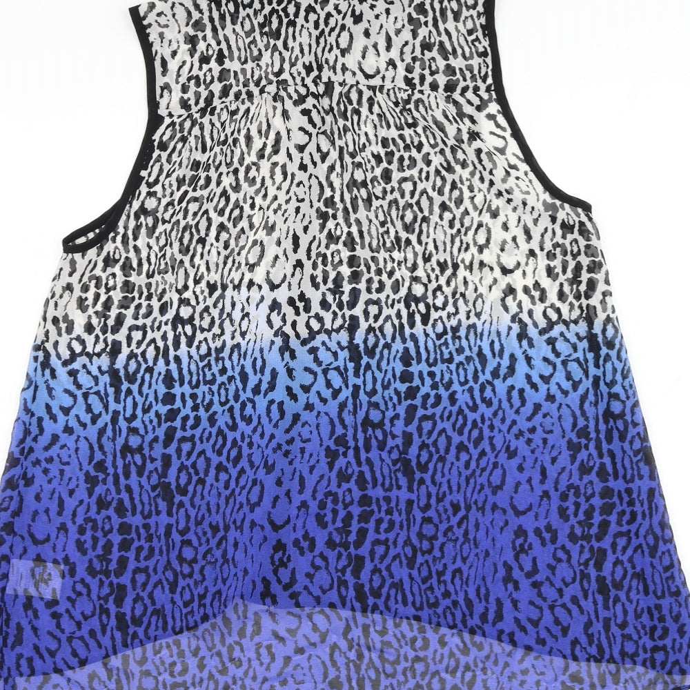 Candy Couture Girls Blue Animal Print Polyester Basic Blouse Size 16 Years Collared Button