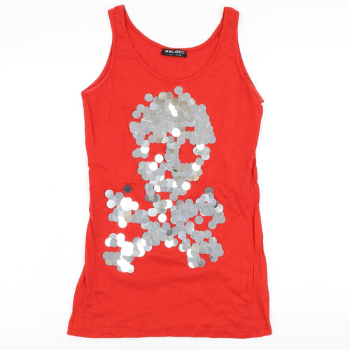 Select Womens Red Cotton Basic Tank Size 14 Round Neck - Skull and cross bones