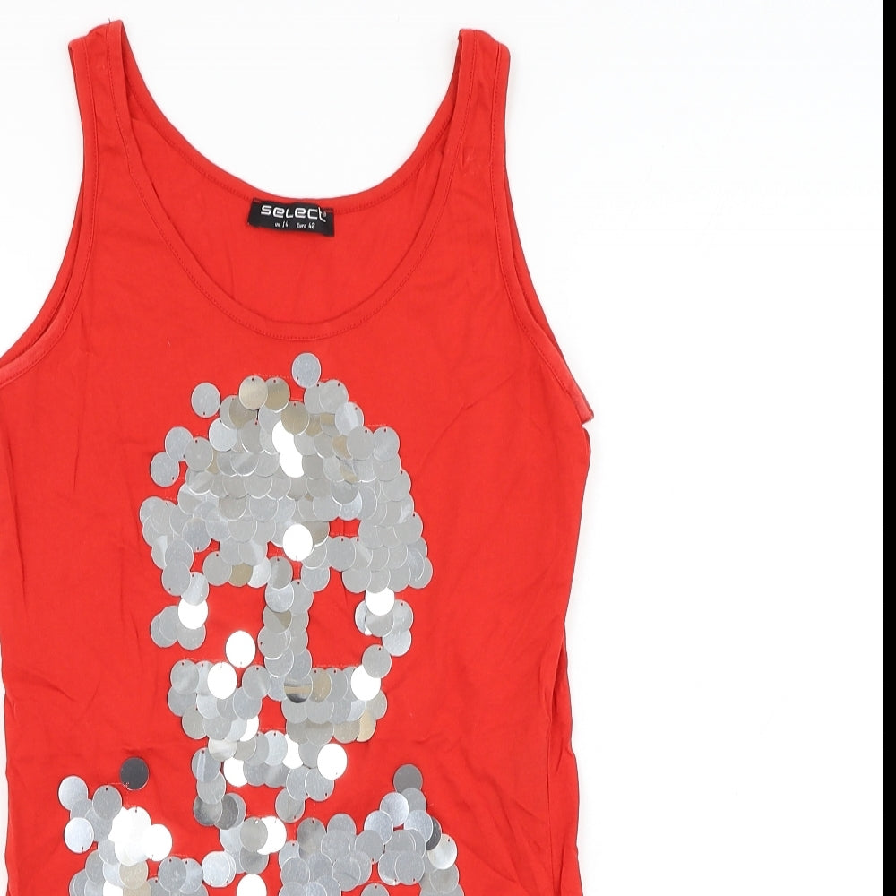 Select Womens Red Cotton Basic Tank Size 14 Round Neck - Skull and cross bones