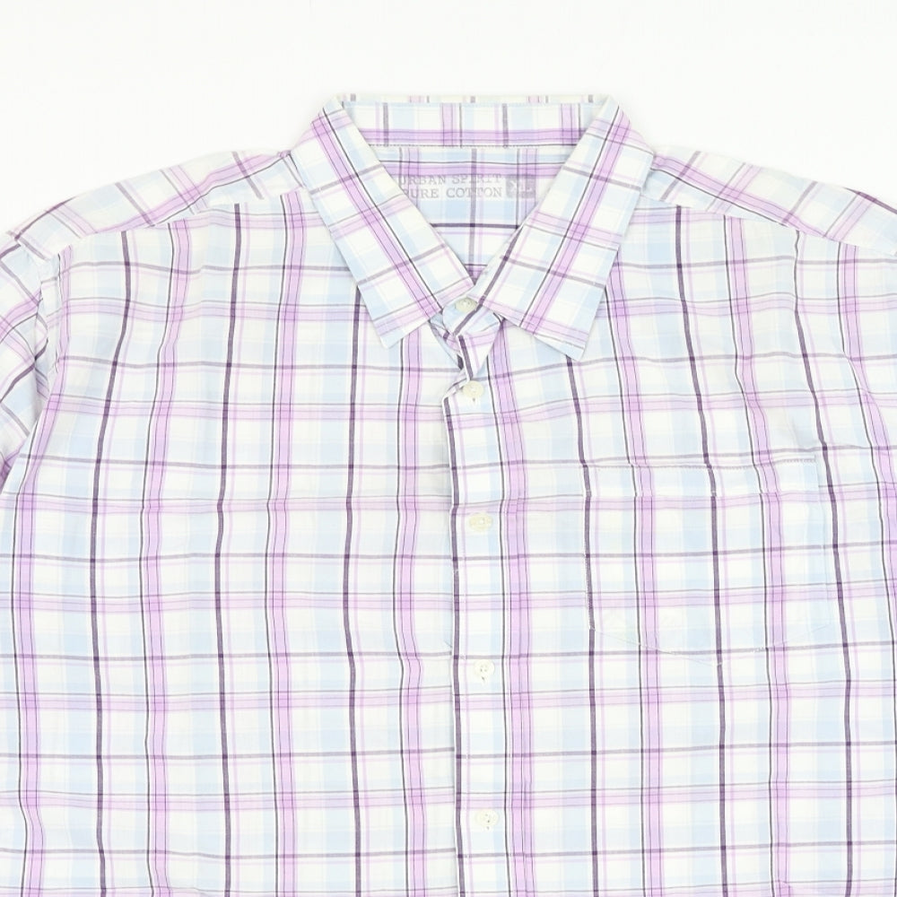 UrbanSpirit Mens White Check Cotton Button-Up Size XL Collared Button