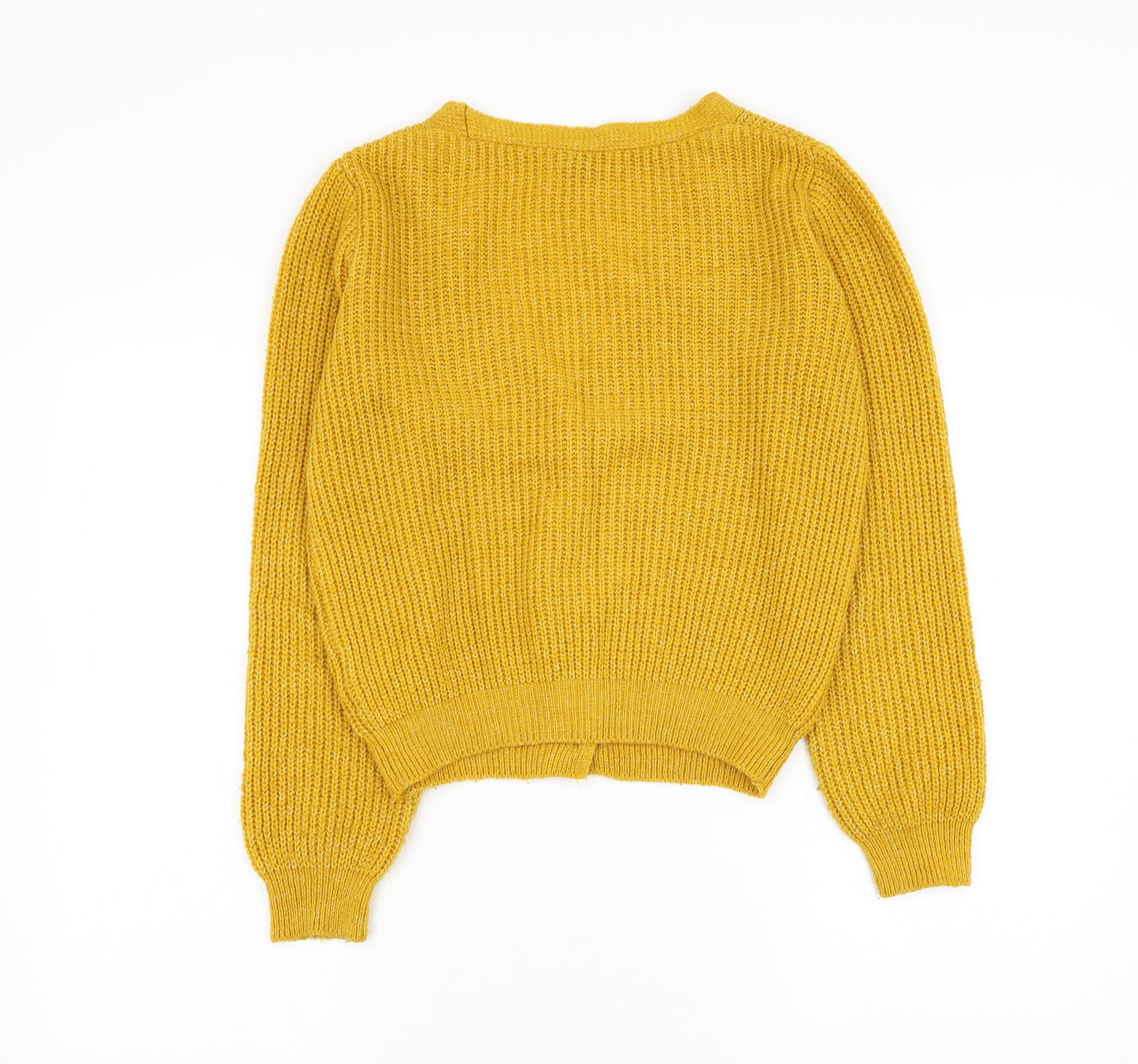 Primark Womens Yellow V-Neck Acrylic Cardigan Jumper Size 6