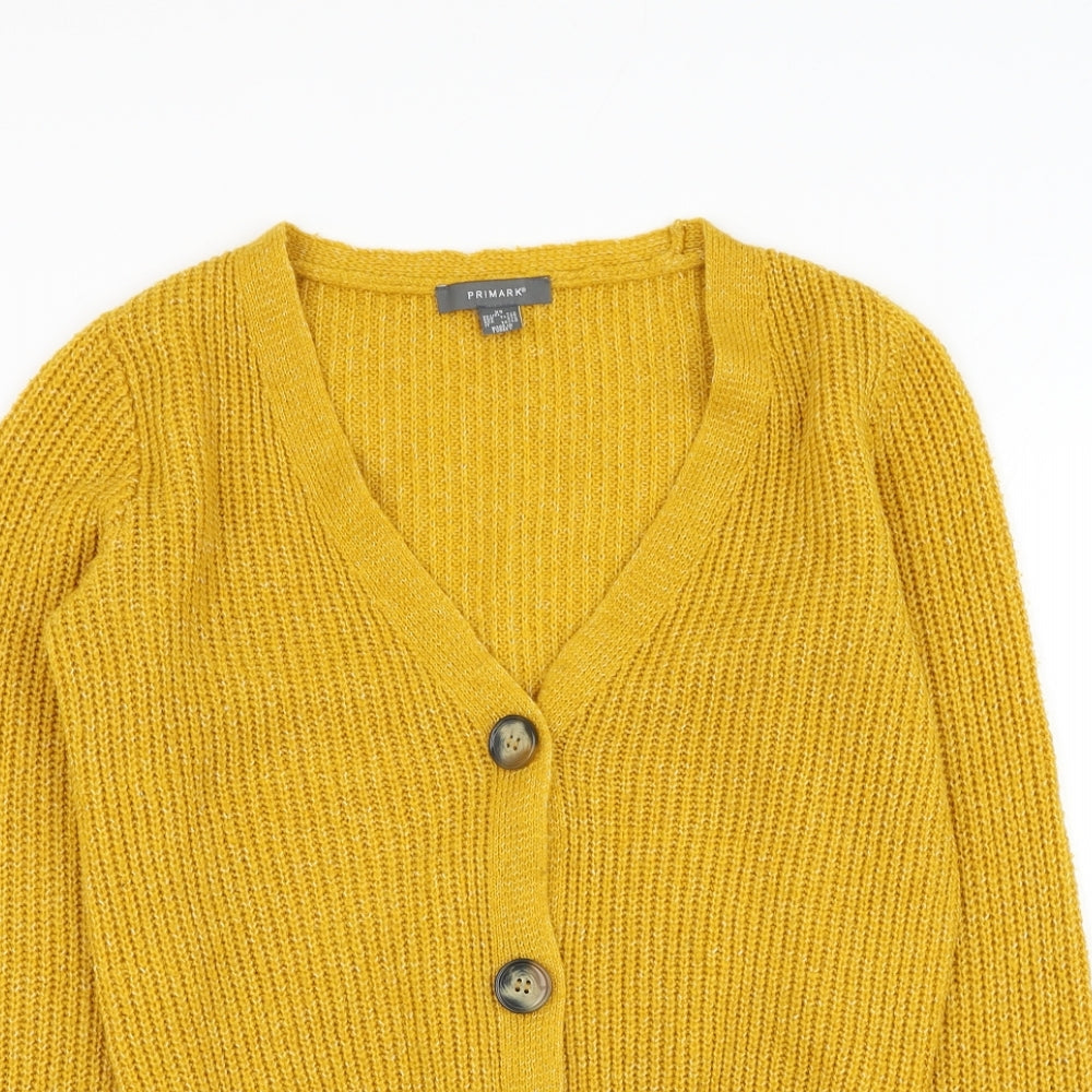 Primark Womens Yellow V-Neck Acrylic Cardigan Jumper Size 6