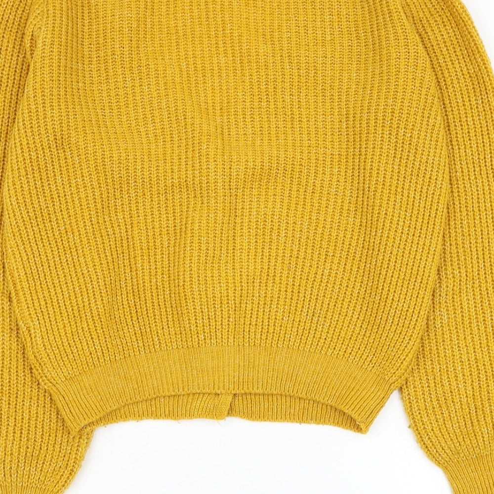 Primark Womens Yellow V-Neck Acrylic Cardigan Jumper Size 6