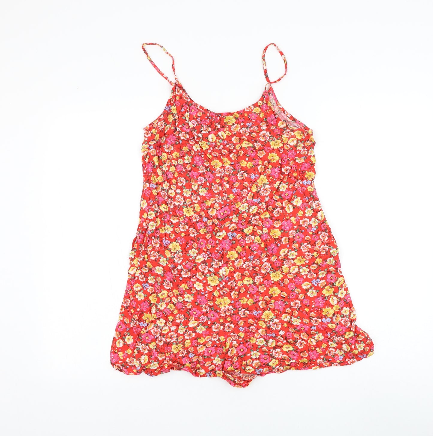 New Look Womens Red Floral Viscose Bodysuit One-Piece Size 8 Pullover