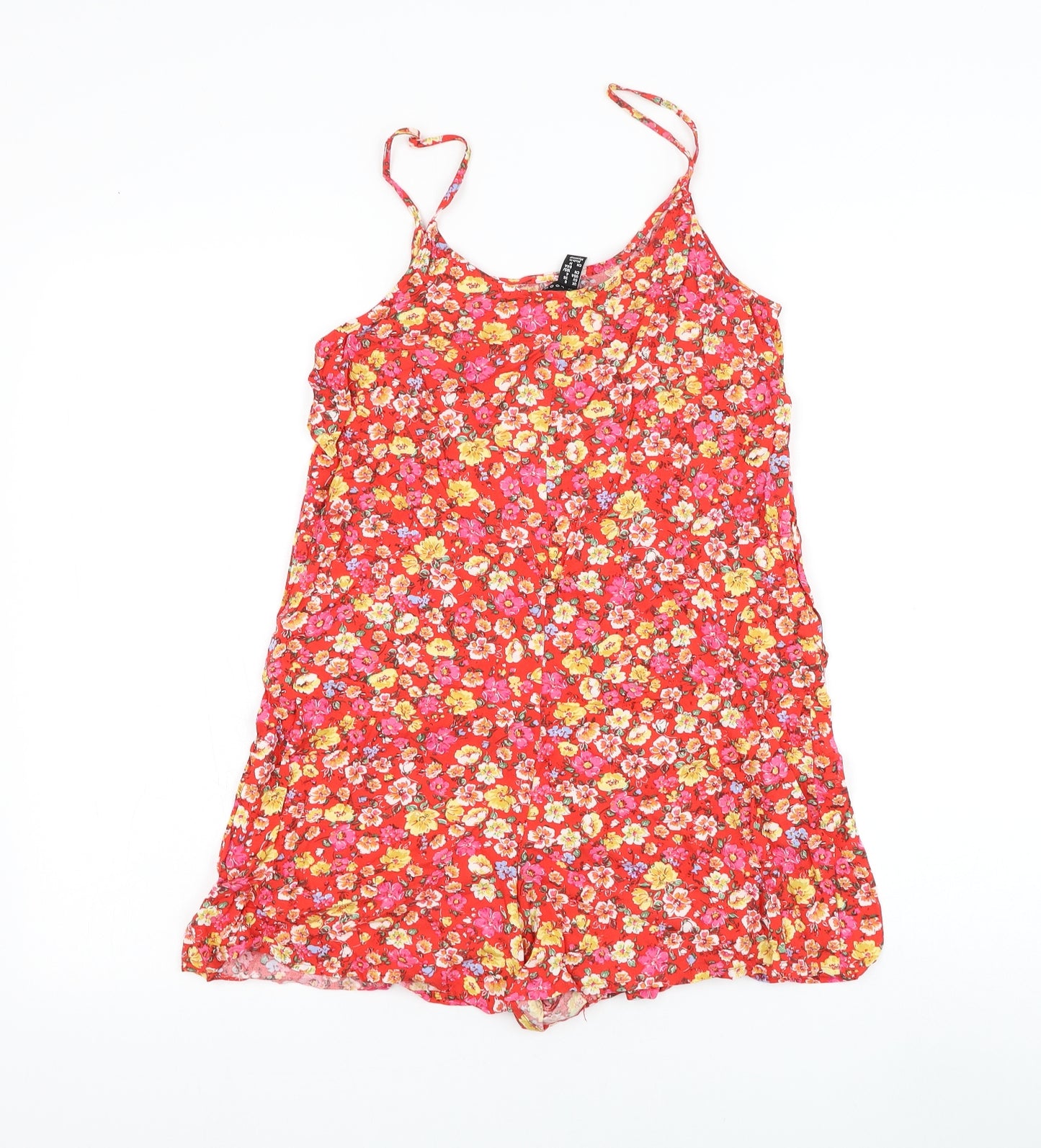 New Look Womens Red Floral Viscose Bodysuit One-Piece Size 8 Pullover